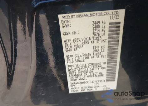 2012 Nissan Xterra S z USA, uszkodzony, nr VIN 5N1AN0NW2CC504700